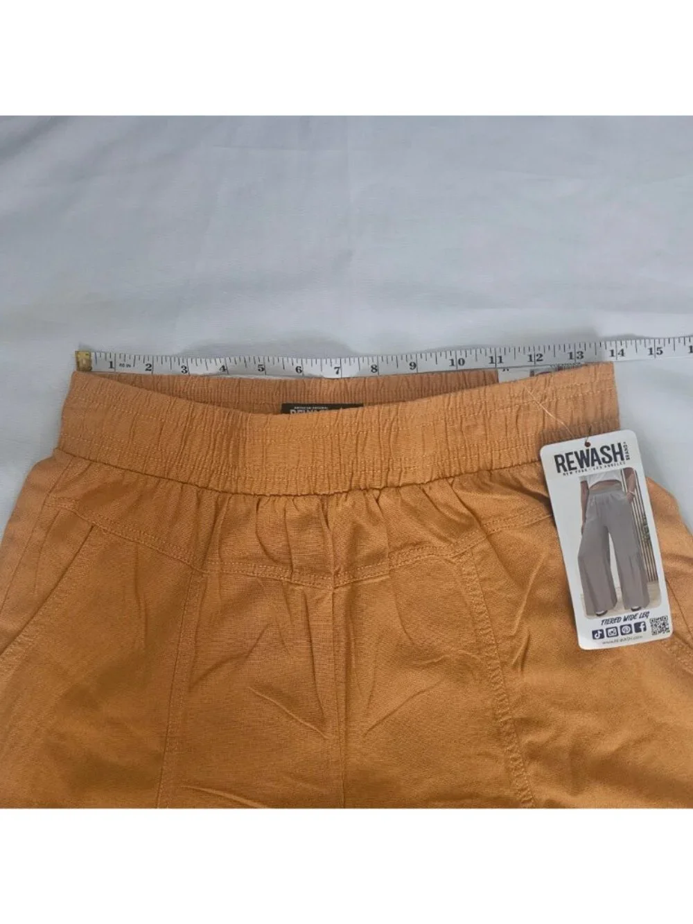 Rewash Brand Mustard Yellow Rayon-Linen Tiered Wide Leg Pants Size Medium, NWT - Picture 8 of 12